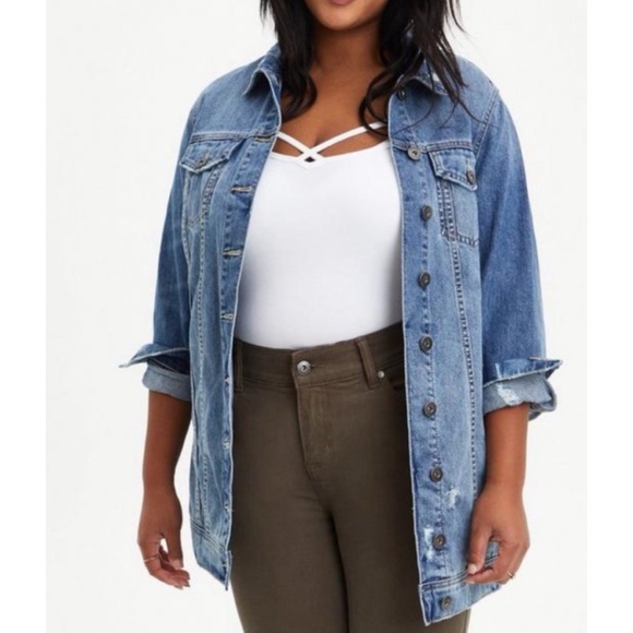 ๐ Medium Wash Longline Denim Jean Jacket 1 1X 14 16 NWT Torrid New! - Picture 1 of 5